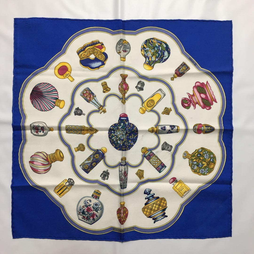 2504-83｜美品｜エルメス プチカレ スカーフ シルク ブルー マルチカラー