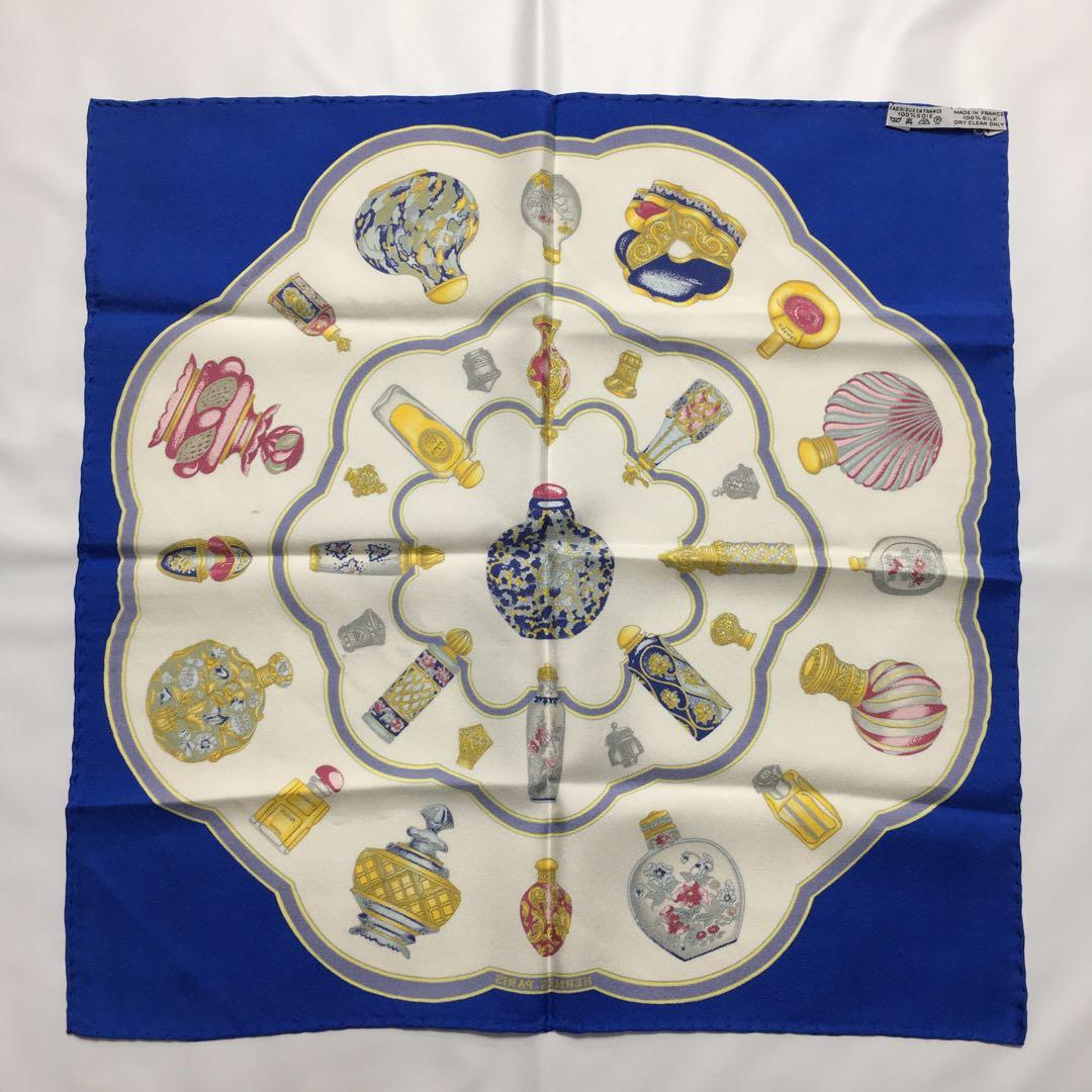 2504-83｜美品｜エルメス プチカレ スカーフ シルク ブルー マルチカラー