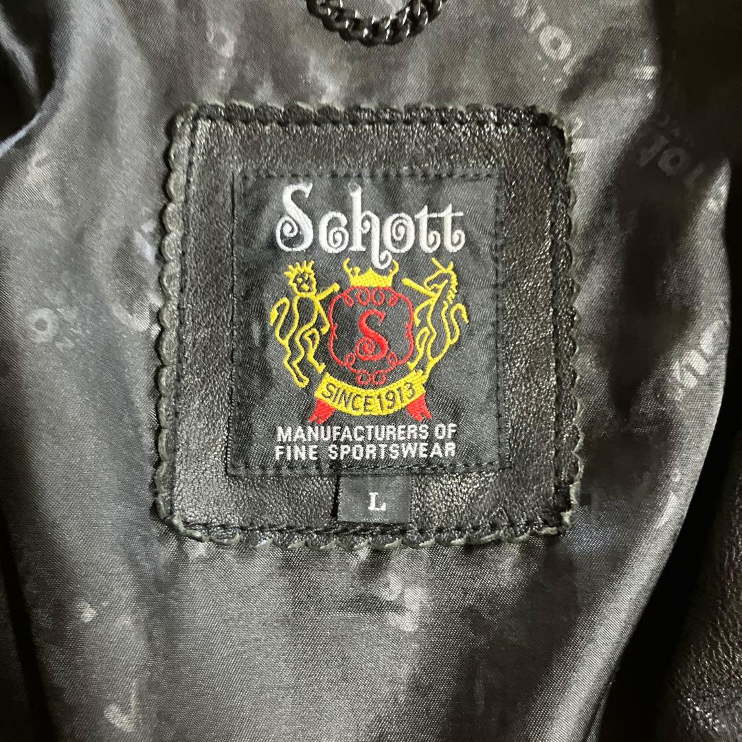 Schott ブラック レザー シングルライダースジャケット L