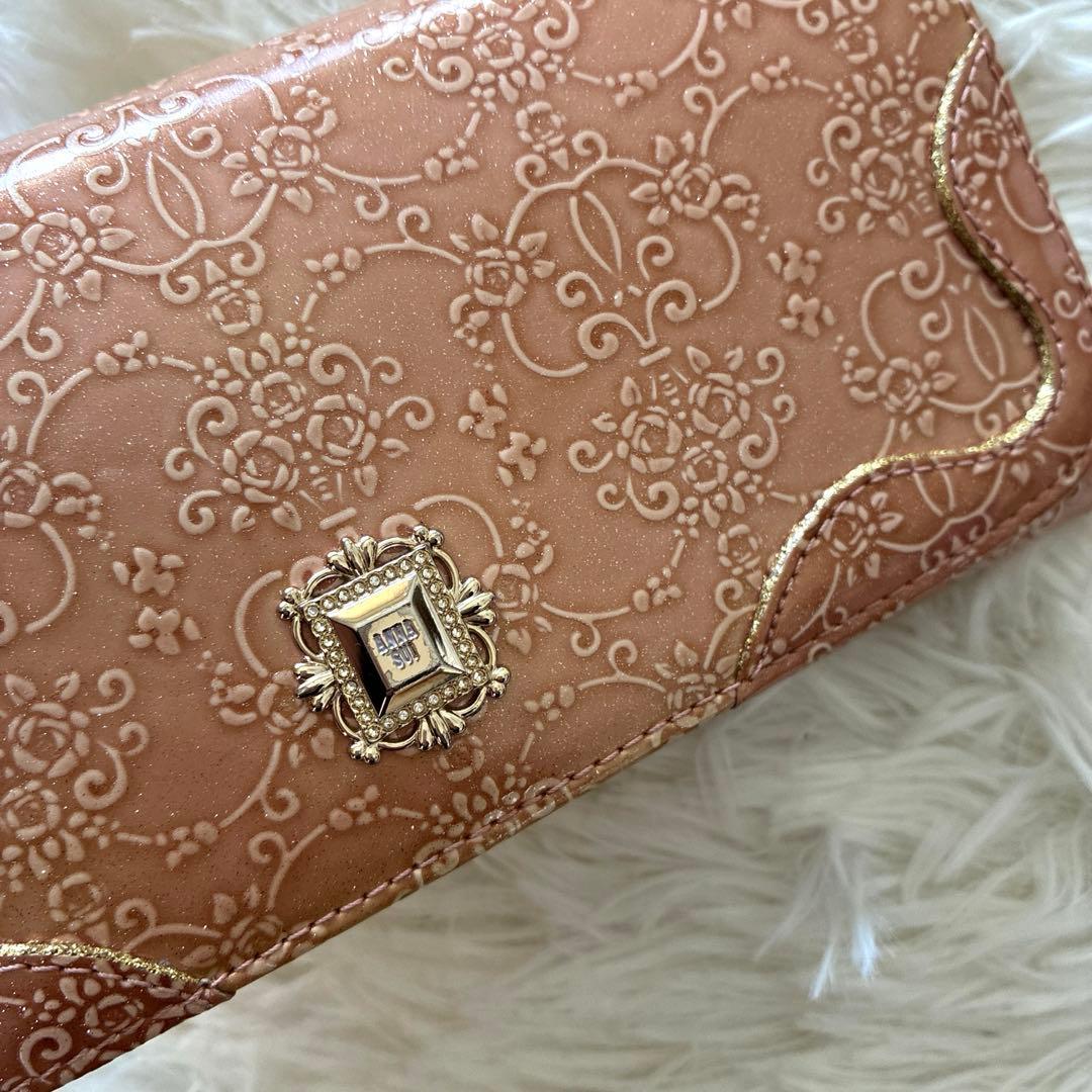 【新品✨】ANNA SUI ルーミー がま口　二つ折り長財布 ピンクベージュ