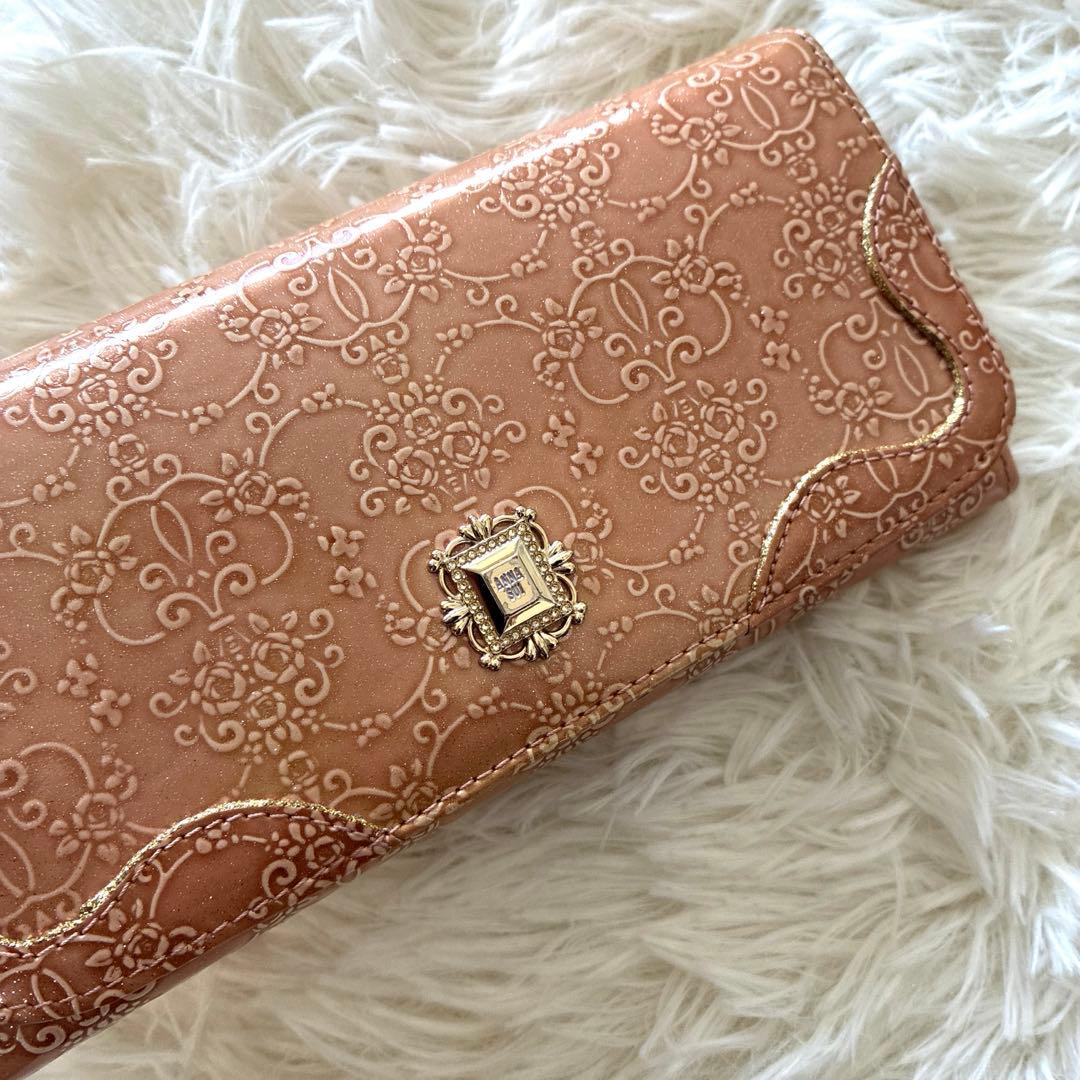 【新品✨】ANNA SUI ルーミー がま口　二つ折り長財布 ピンクベージュ