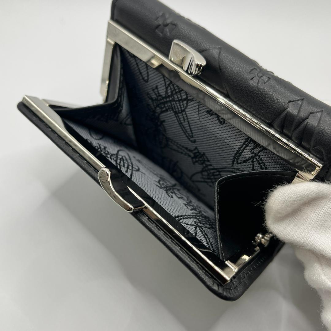 Vivienne Westwood 特価 がま口 定番マット 折財布 黒 型押し
