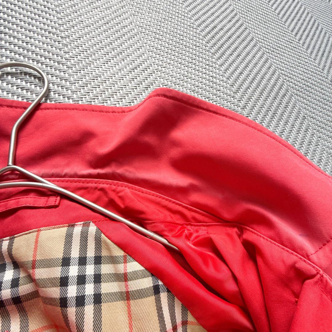 ビンテージ　バーバリー　ステンカラーコート　ノバチェック　金ボタン　ゆったり　赤