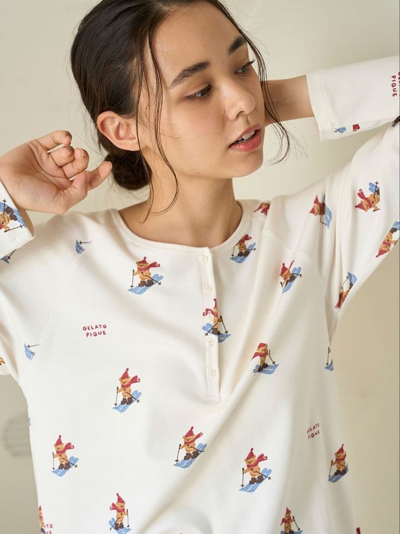 ジェラートピケ 【HOLIDAY】スキーベア柄ロンT ロングパンツセット