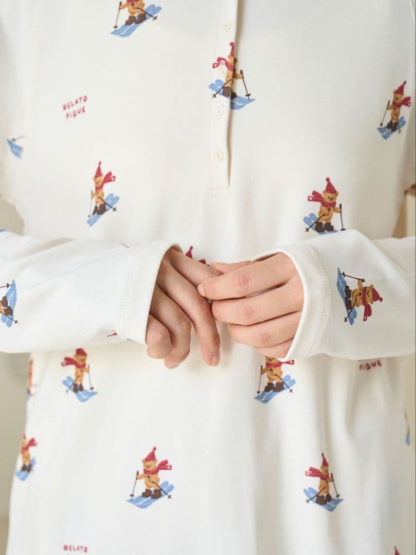 ジェラートピケ 【HOLIDAY】スキーベア柄ロンT ロングパンツセット