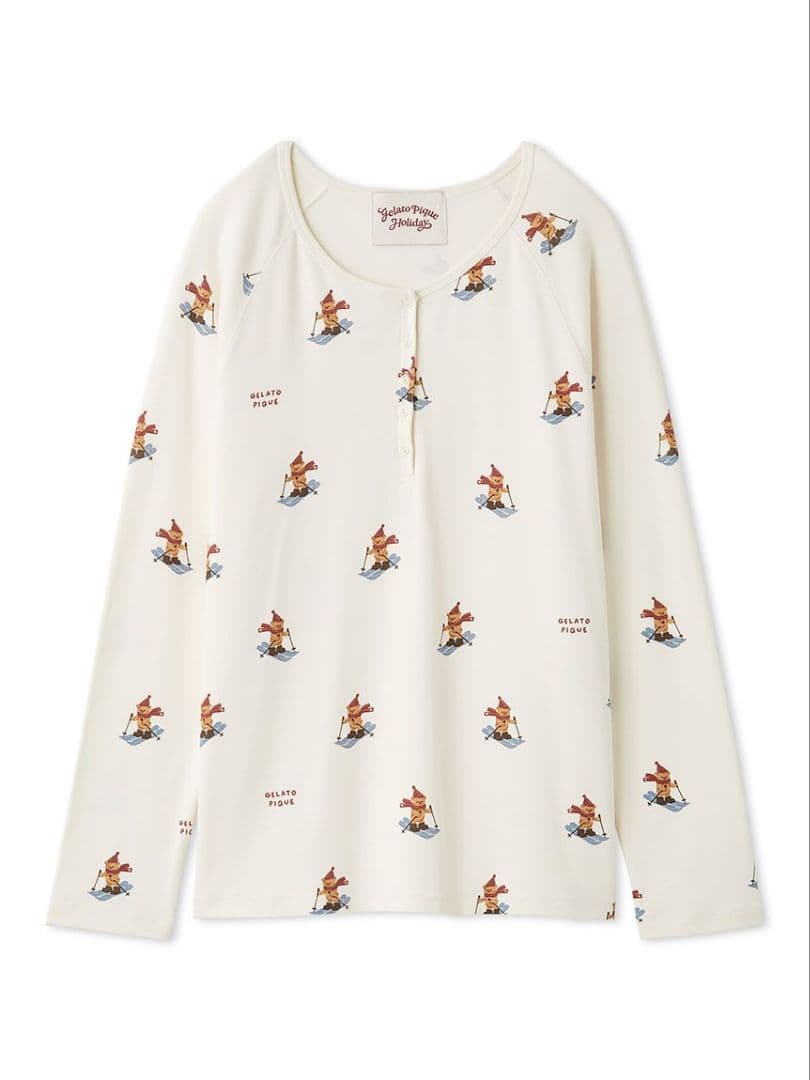 ジェラートピケ 【HOLIDAY】スキーベア柄ロンT ロングパンツセット