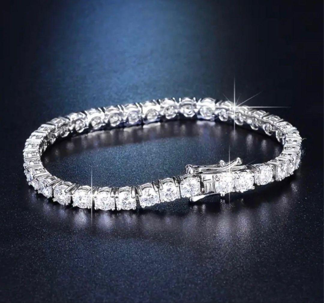 【夜を支配する光】10ctモアサナイト×S925 テニスチェーンブレスレット｜