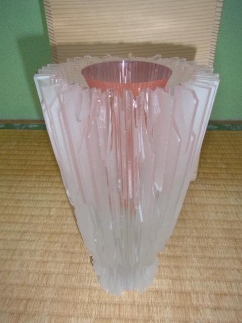 ◆未使用 1970年代 岩田工芸硝子！ガラス工芸家 岩田久利 花瓶 縦20cm