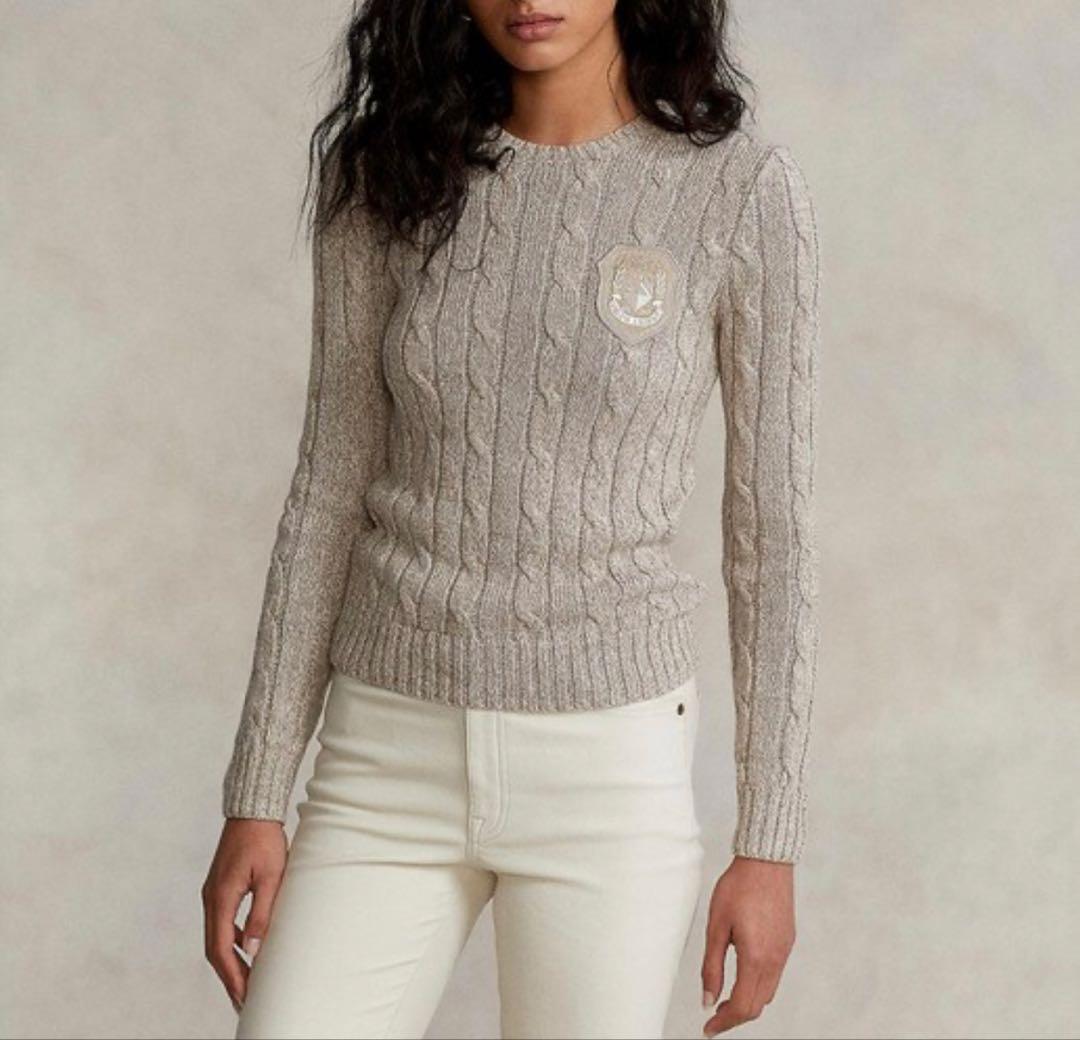 ✨ラルフローレン人気ケーブルコットンセーターエンブレムXSベージュ