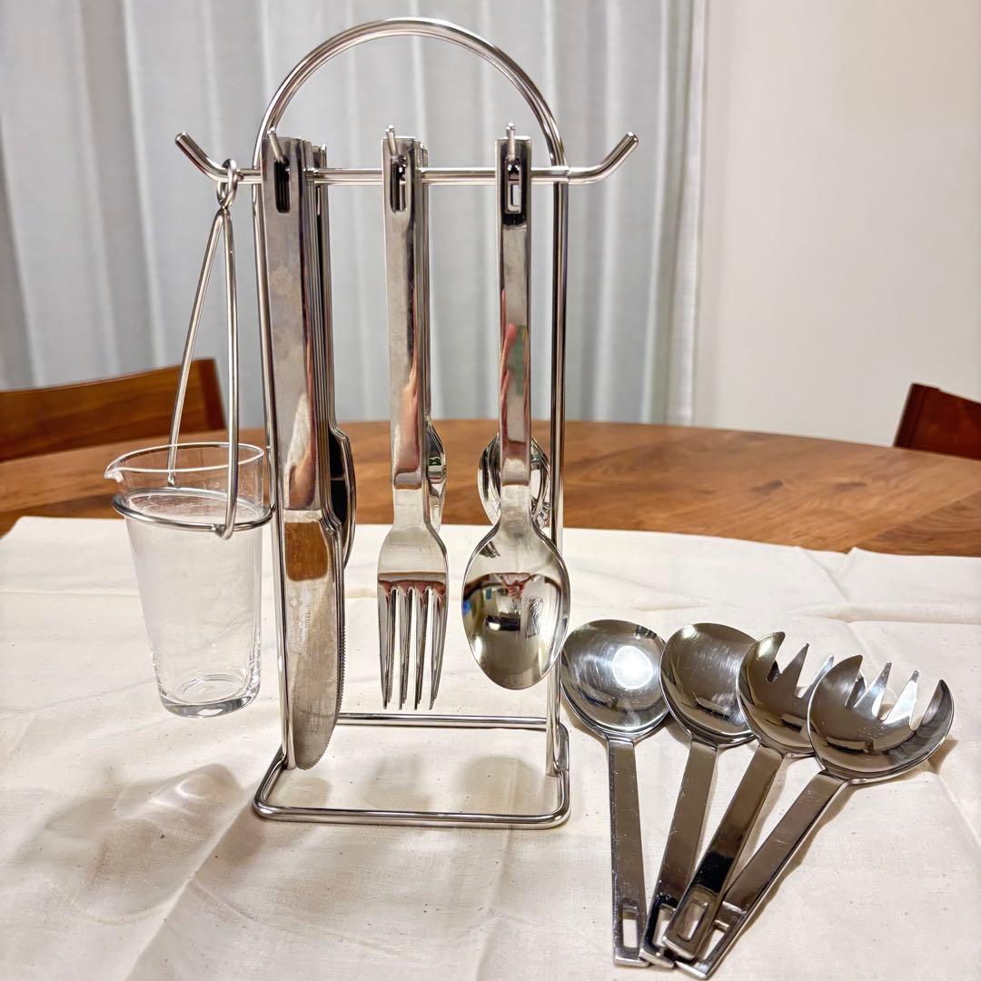 栗原はるみ カトラリー 28本セット スタンド・ガラス瓶付き ステンレス