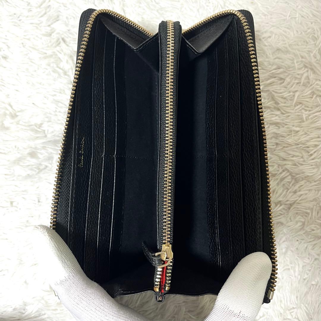 ✨極美品✨ポールスミス 長財布 L字ファスナー レザー マルチストライプ 黒