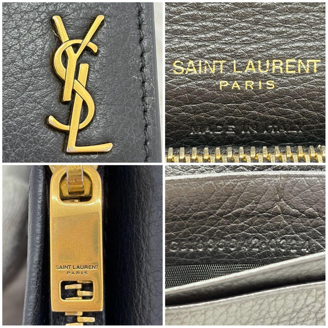 極美品✨サンローラン　長財布　折り財布　カサンドラ　金ロゴ　レザー　ブラック