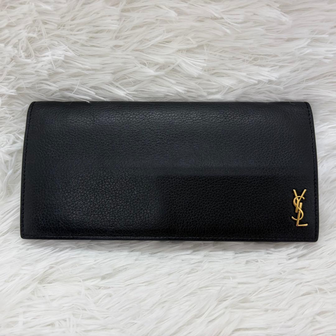 極美品✨サンローラン　長財布　折り財布　カサンドラ　金ロゴ　レザー　ブラック