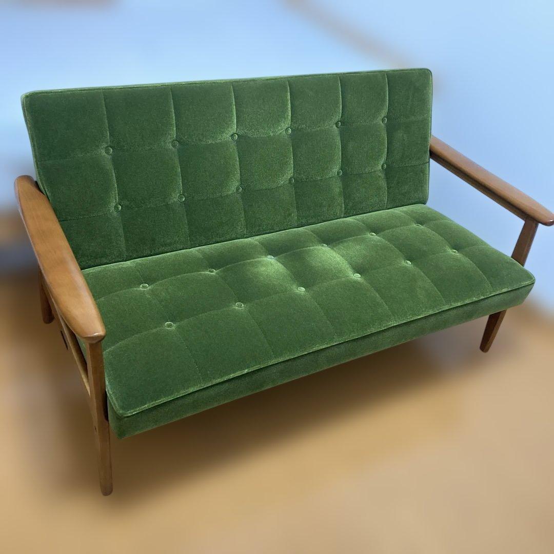 カリモク60 Kチェア2シーター　モケットグリーン