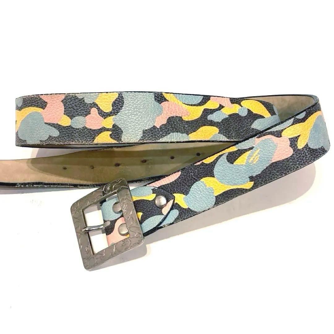 A Bathing Ape マルチカモレザーベルト サイズL シルバー 日本製