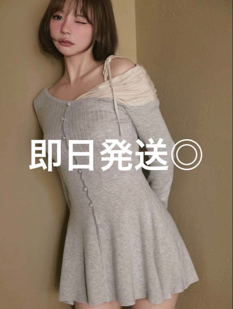ANDMARY Helen knit flare mini dress グレー