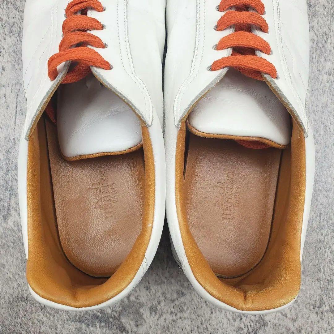 ✨HERMÈS✨クイック レザースニーカー 白 36.5 Hロゴ 白 オレンジ