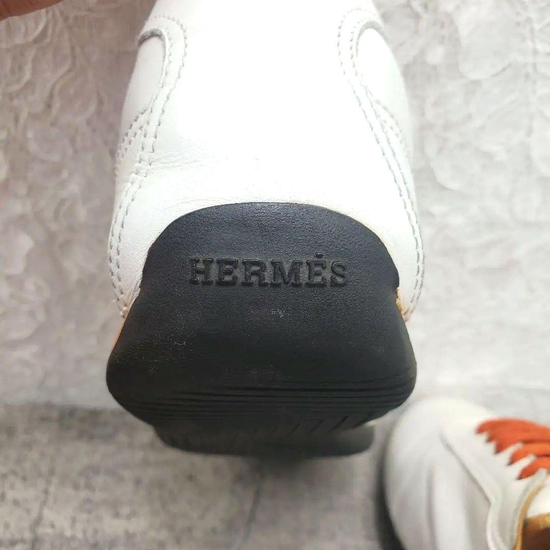 ✨HERMÈS✨クイック レザースニーカー 白 36.5 Hロゴ 白 オレンジ