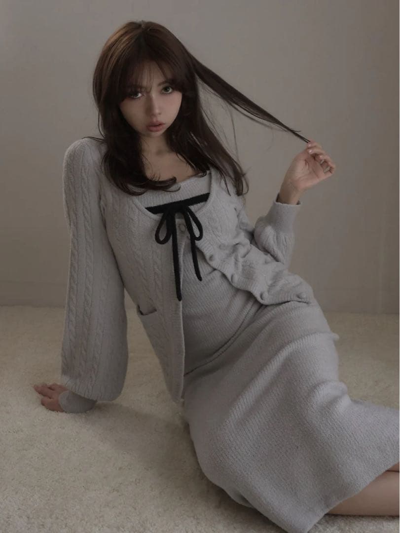 ルームウェア・パジャマ andmary Sugar knit cardigan dress gray