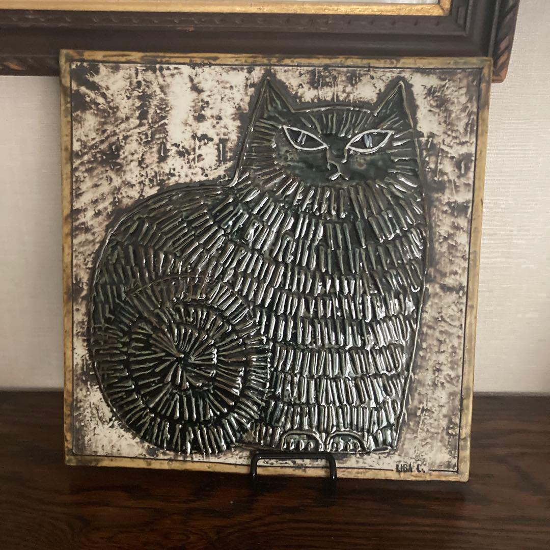 希少カラー黒緑　Lisa Larson リサラーソン KATT ネコ　陶板