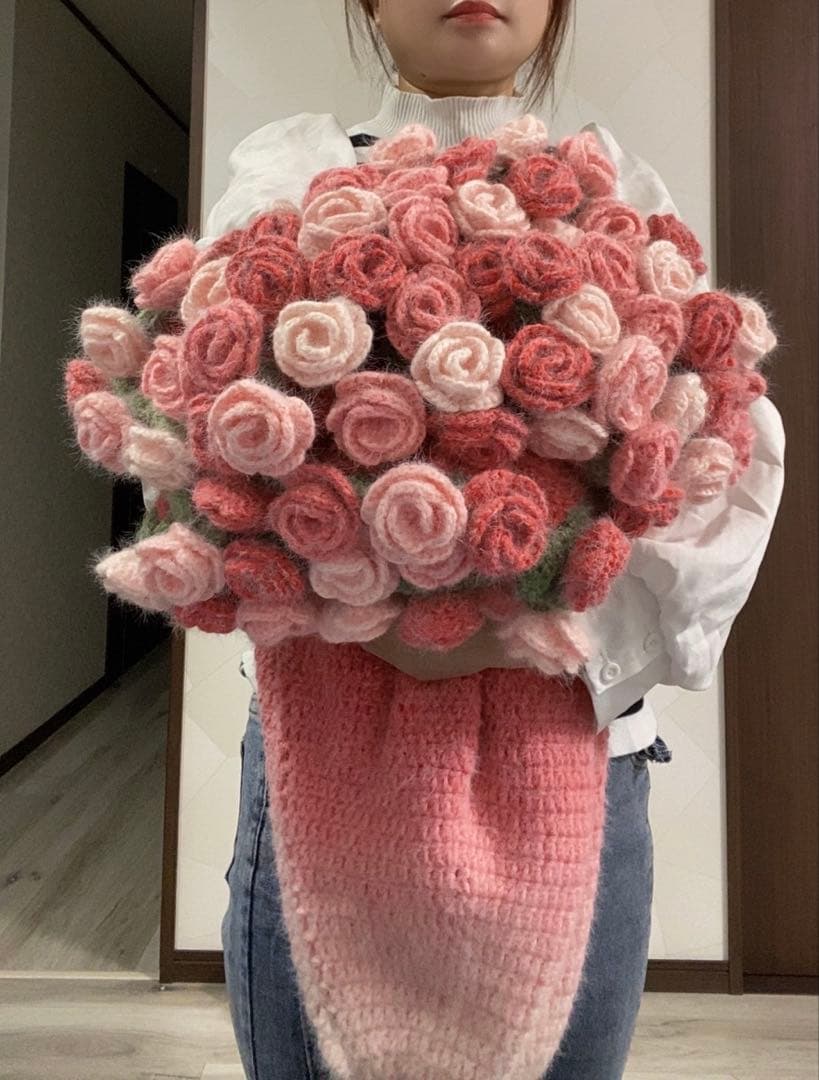 椿の花束ブランケット直径120cm，72本の大きな花ストール