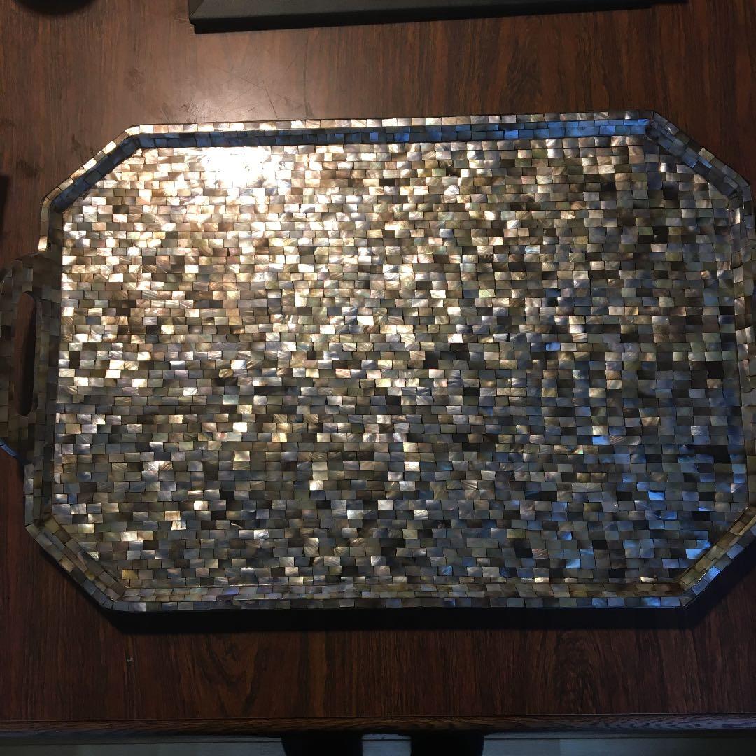 黒系螺鈿風トレイ　o