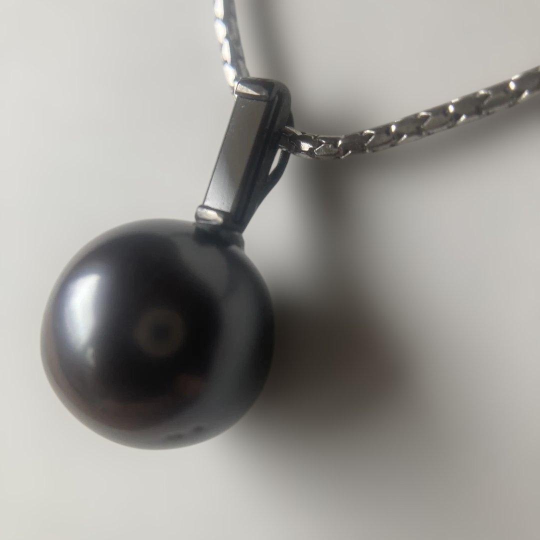 Pt900 ロングバケットカット •ブラックダイヤ　黒蝶真珠　ペンダント•トップ