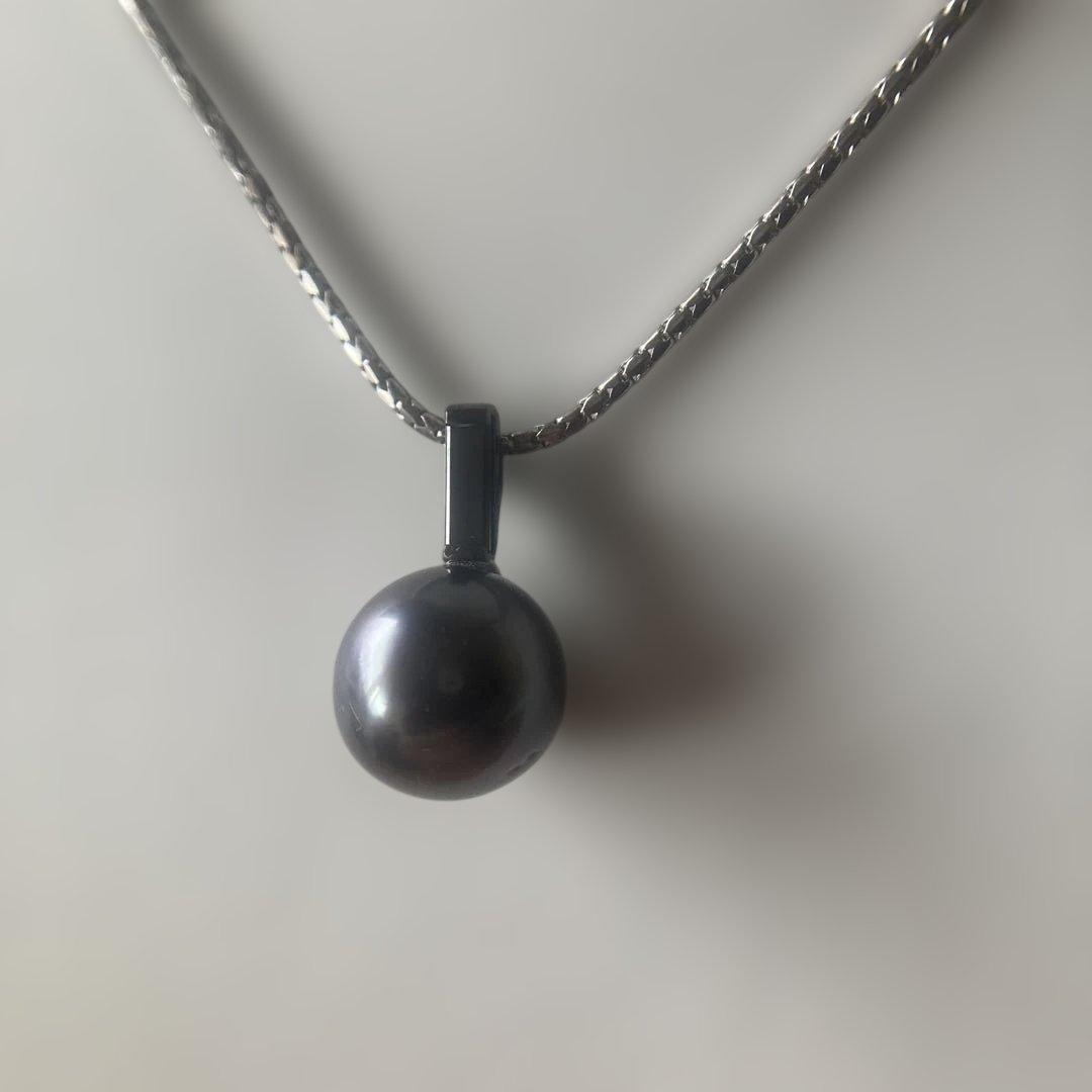 Pt900 ロングバケットカット •ブラックダイヤ　黒蝶真珠　ペンダント•トップ