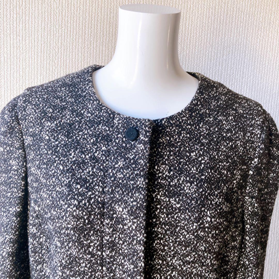 エムズグレイシー ロングコート ツィード ノーカラー フリル リボン 40