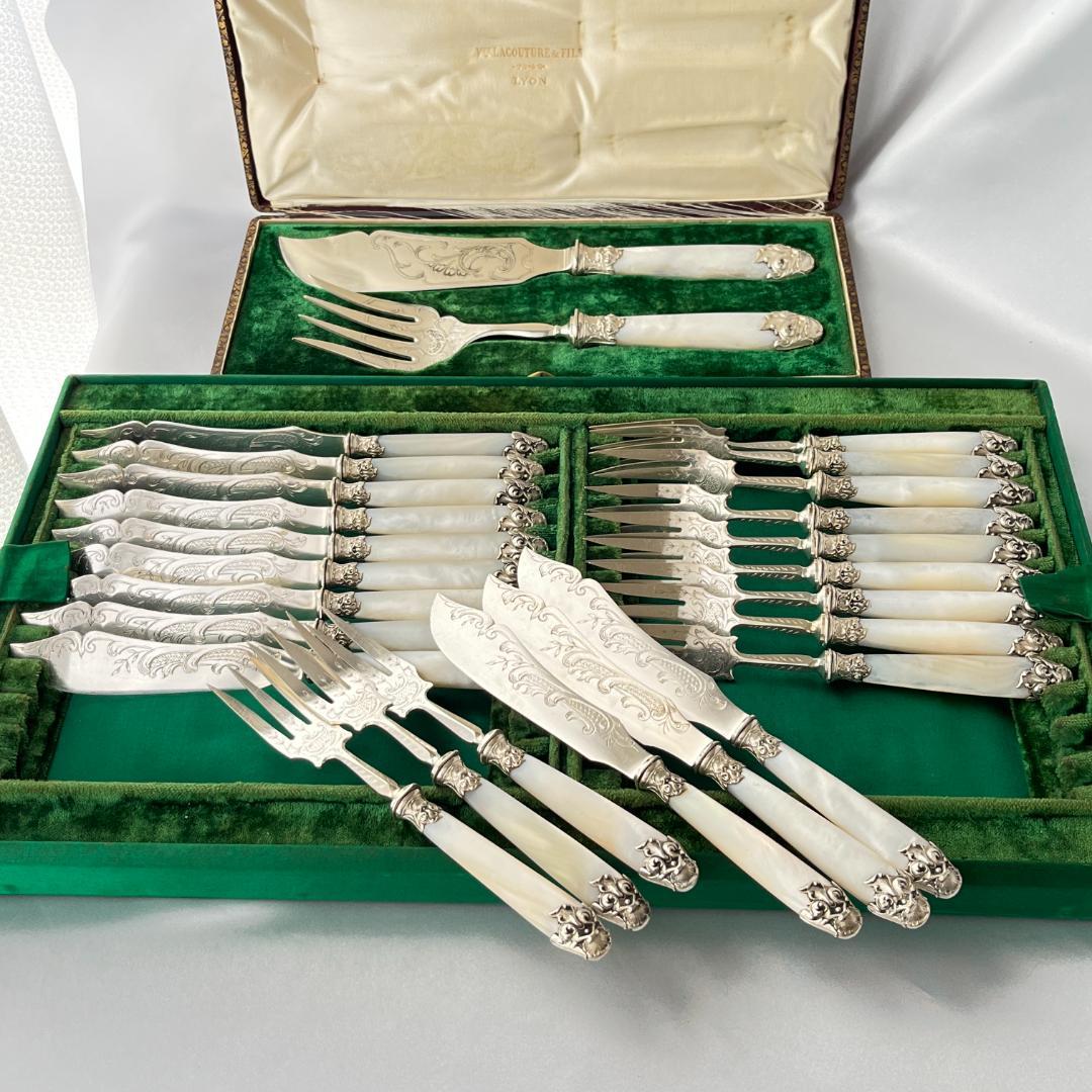 【仏蘭西】【白蝶貝】Art Nouveau カトラリー 12名用 大型サーバー