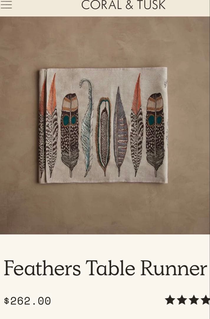CORAL &TUSK Feathers 羽 テーブルランナー 保存袋付き