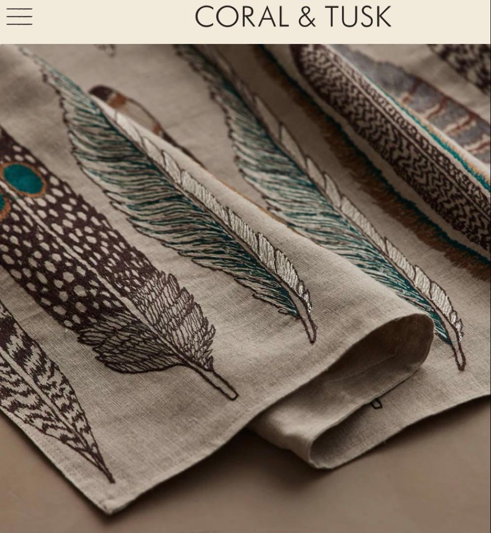 CORAL &TUSK Feathers 羽 テーブルランナー 保存袋付き