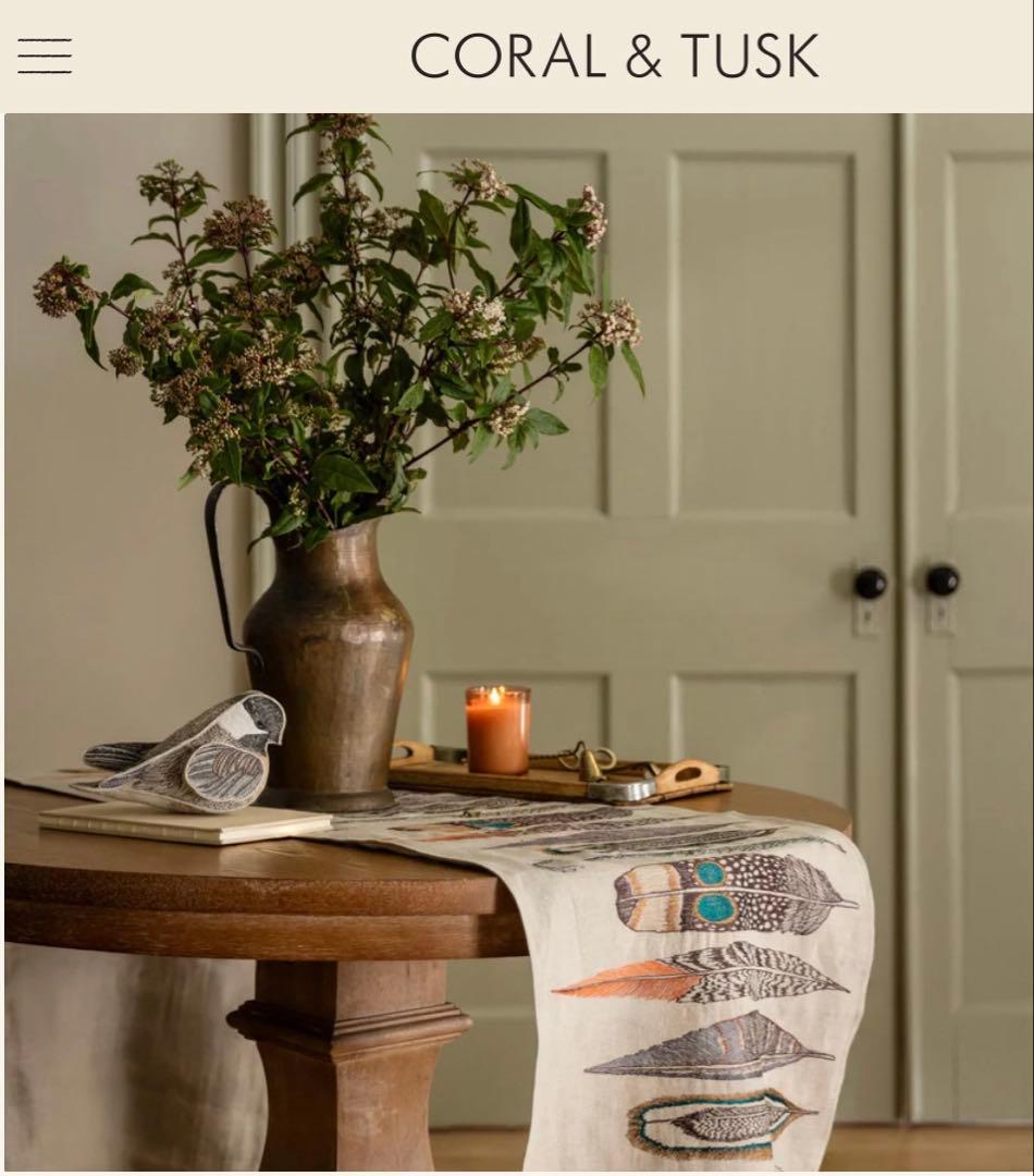 CORAL &TUSK Feathers 羽 テーブルランナー 保存袋付き
