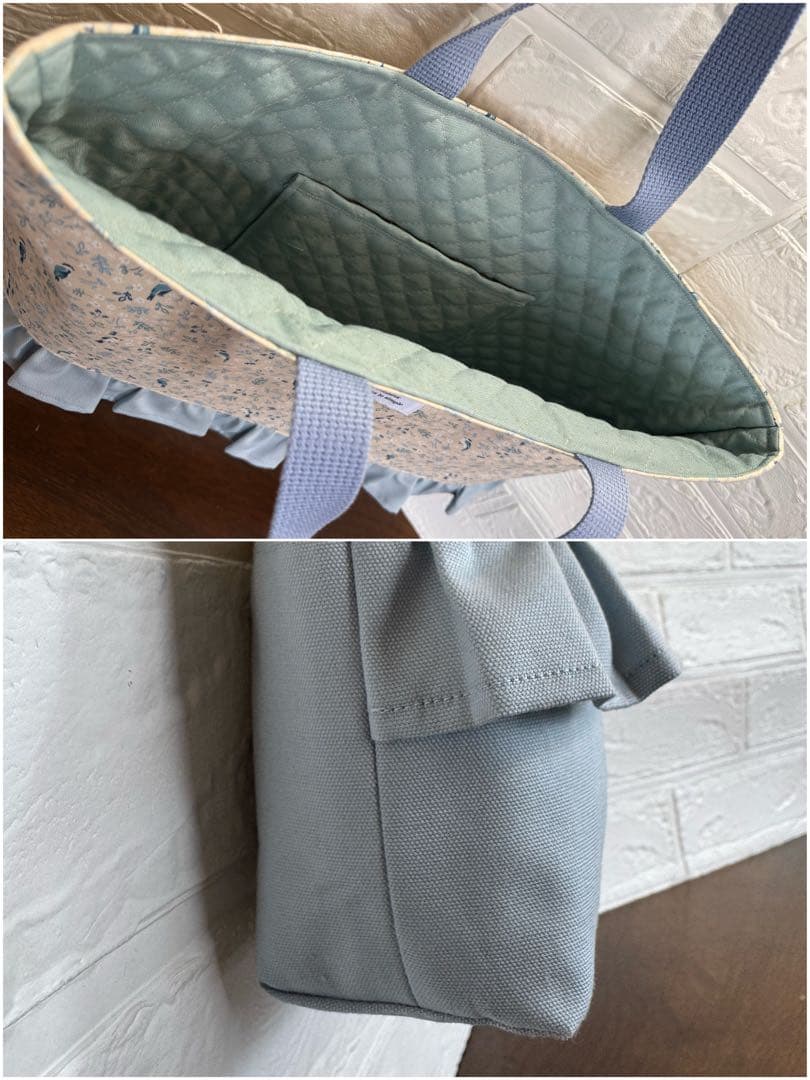 入園入学準備　基本セット　デコレクションズ　リバティ風　小鳥プリント　くすみ水色