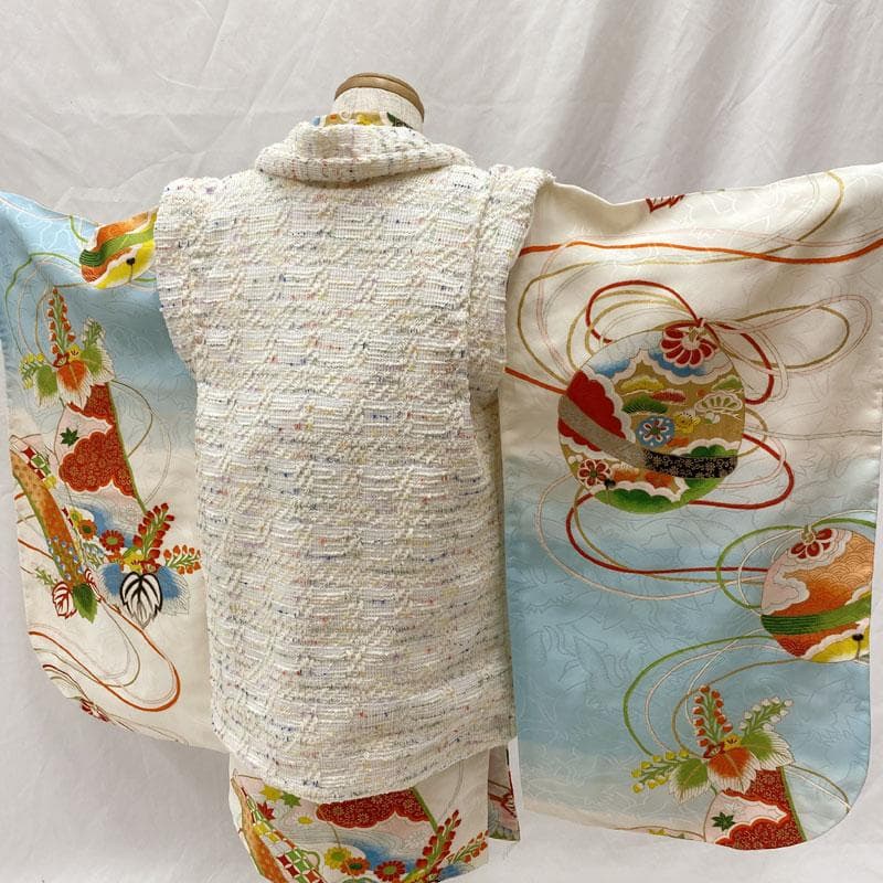 511ag29◎七五三 三歳 女の子 セミアンティーク着物&被布 水色◎