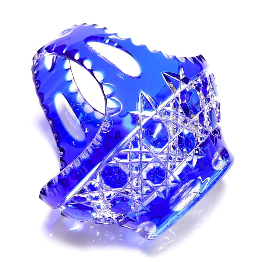 大型！オールド・バカラ ディアマン・ピエーリー 20.8cm 1kg 青色被せ鉢