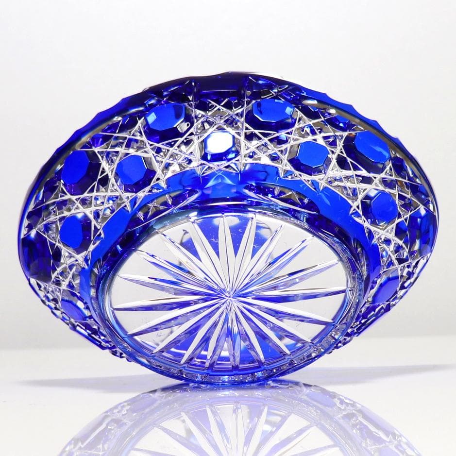 大型！オールド・バカラ ディアマン・ピエーリー 20.8cm 1kg 青色被せ鉢