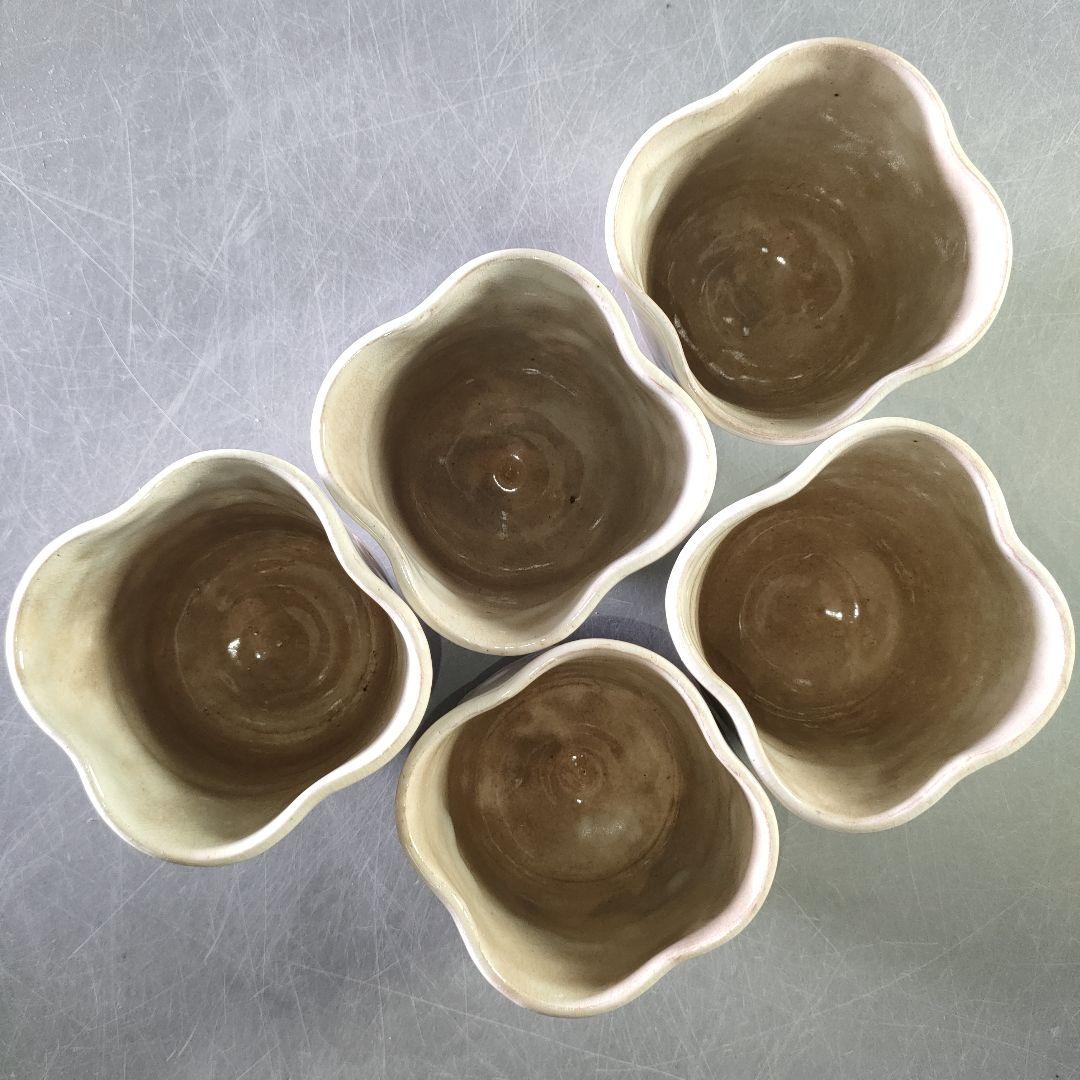 A1207-7/虎渓山 水月窯/粉吹風向付5客/共箱/小鉢/湯呑/懐石道具/