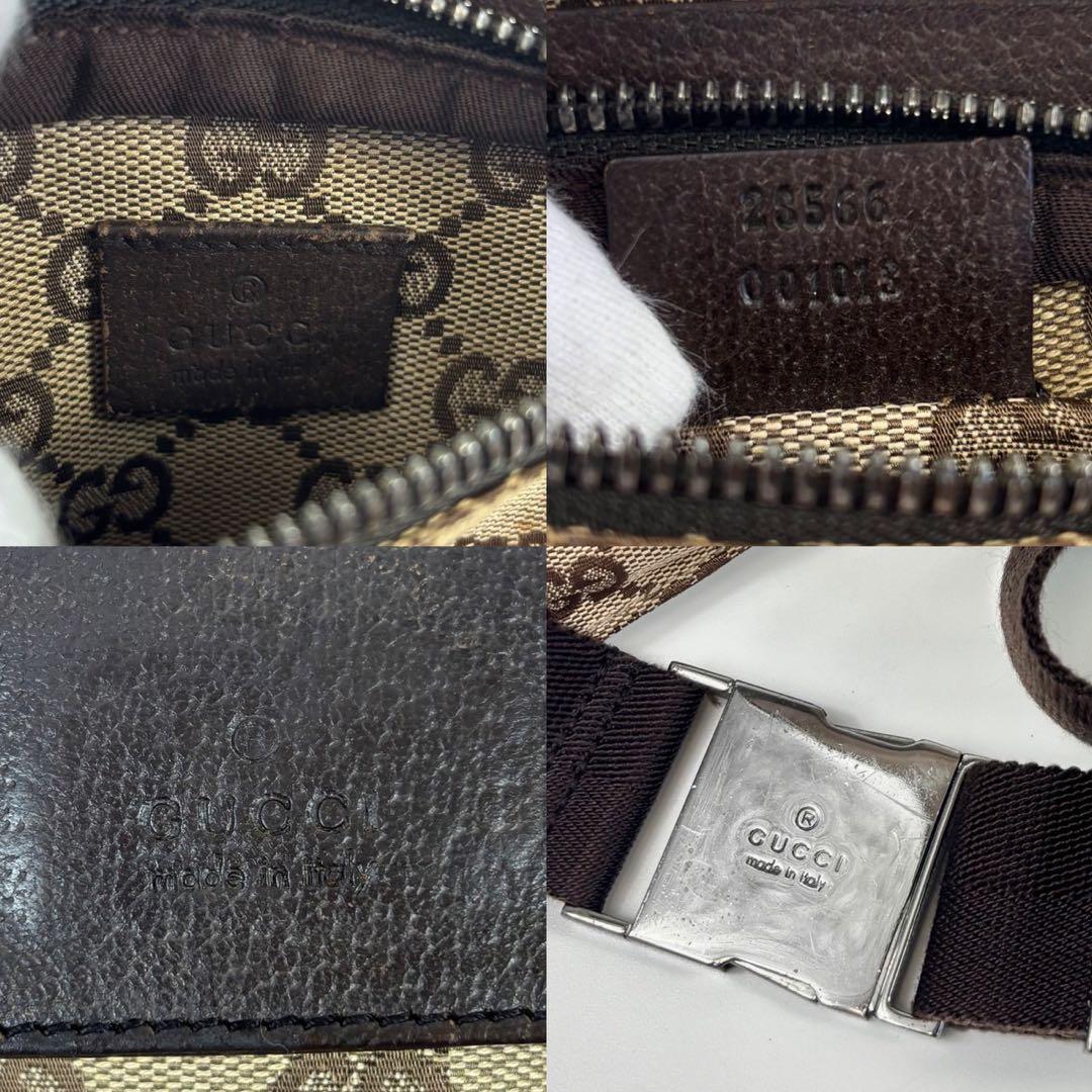 グッチ　ウエストバッグ　ポーチ　GGキャンバス　レザー　斜めがけ