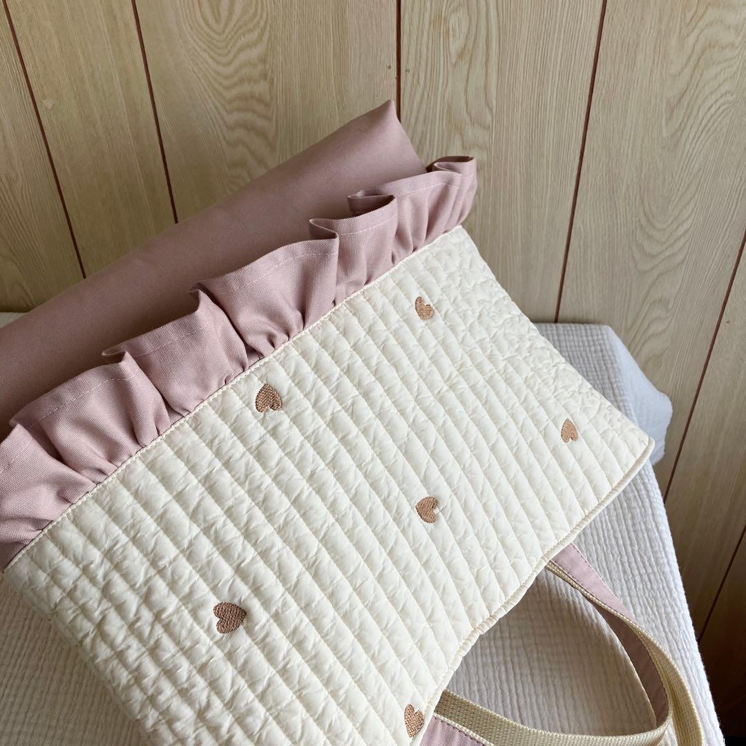 ヌビ フリル レッスンバッグ ブラウン ハート イブル 入園入学 ベージュ 韓国