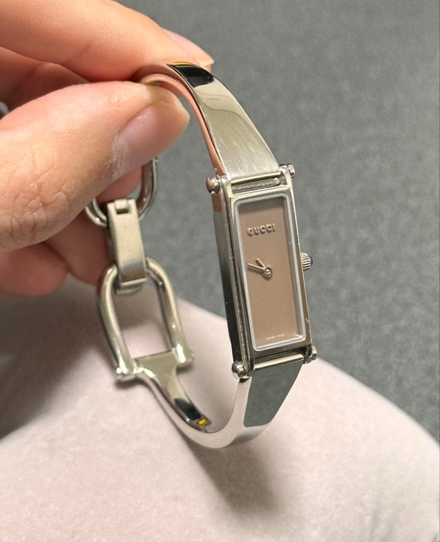 【稼動】 グッチ 腕時計 バングルウォッチ 1500L シルバー ブラウン文字盤