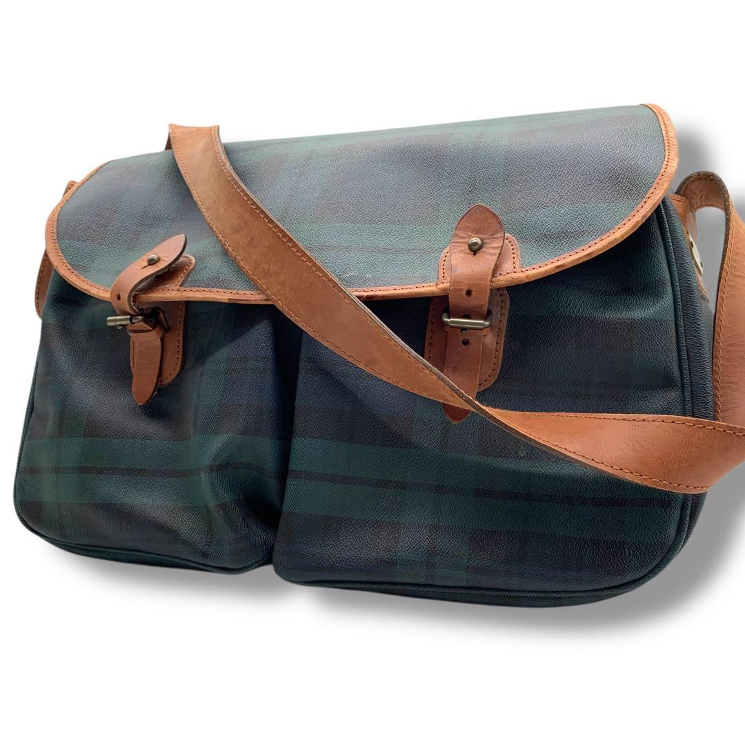 希少　ラルフローレン　レザー　ショルダーバッグ　大きいサイズ　チェック柄