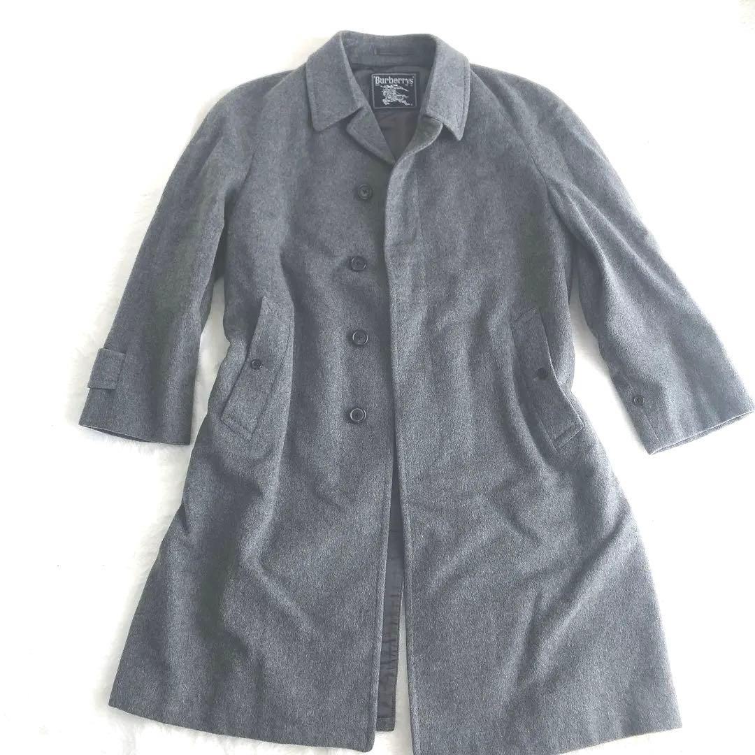 高級 バーバリー カシミヤ100% ステンカラー 貴重　シャドーホース　グレー