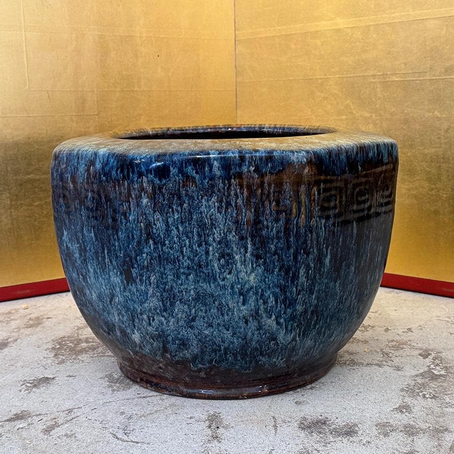 青海鼠釉 火鉢 瓶掛 手炙り施釉陶 なまこ 幅38cm 睡蓮鉢 金魚鉢 メダカ入
