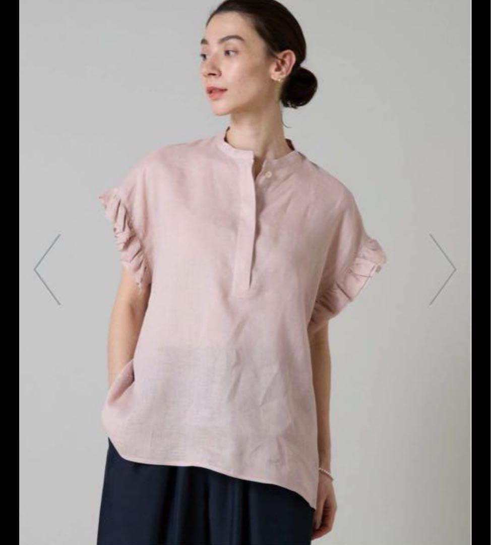 [美品] Liesse リネンフリル半袖シャツ ピンク
