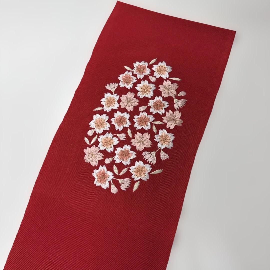 赤い花刺繍の半襟　7歳・3歳用　七五三