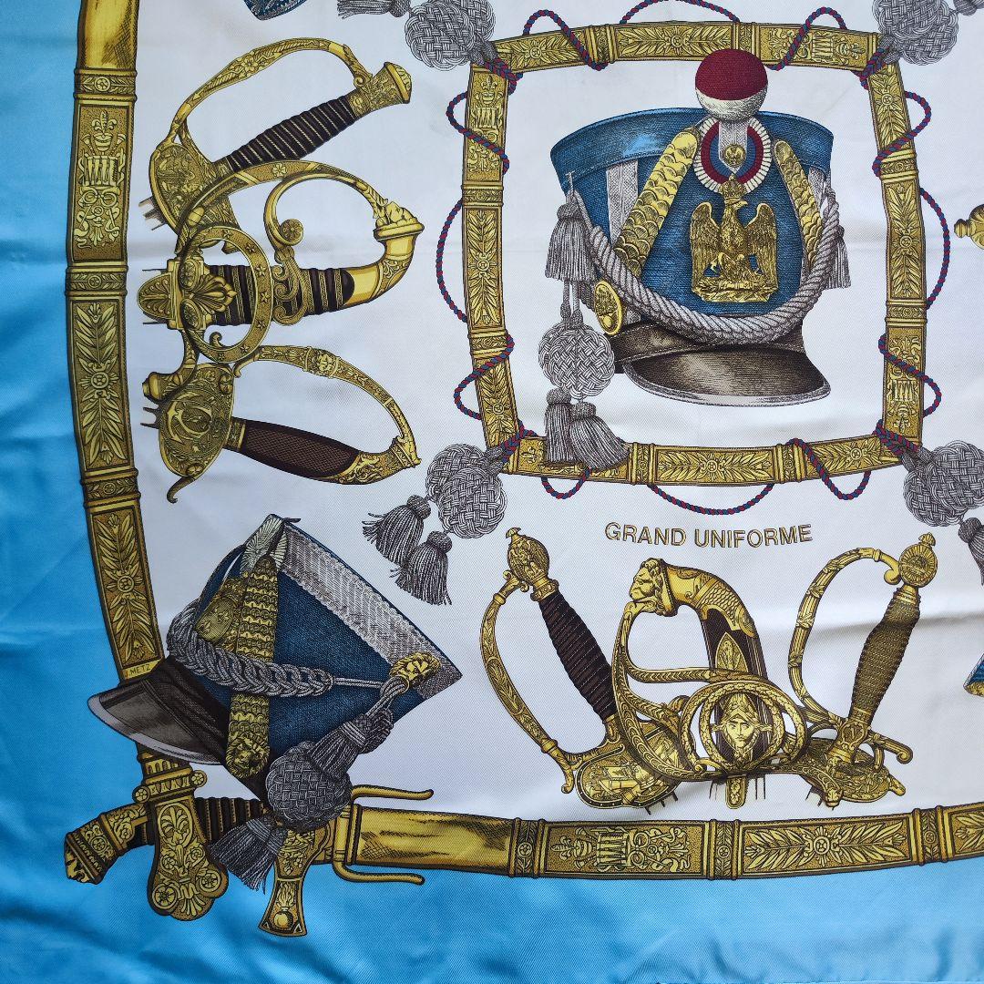 【未使用級】エルメス カレ90 GRAND UNIFORME 壮大な制服 ブルー