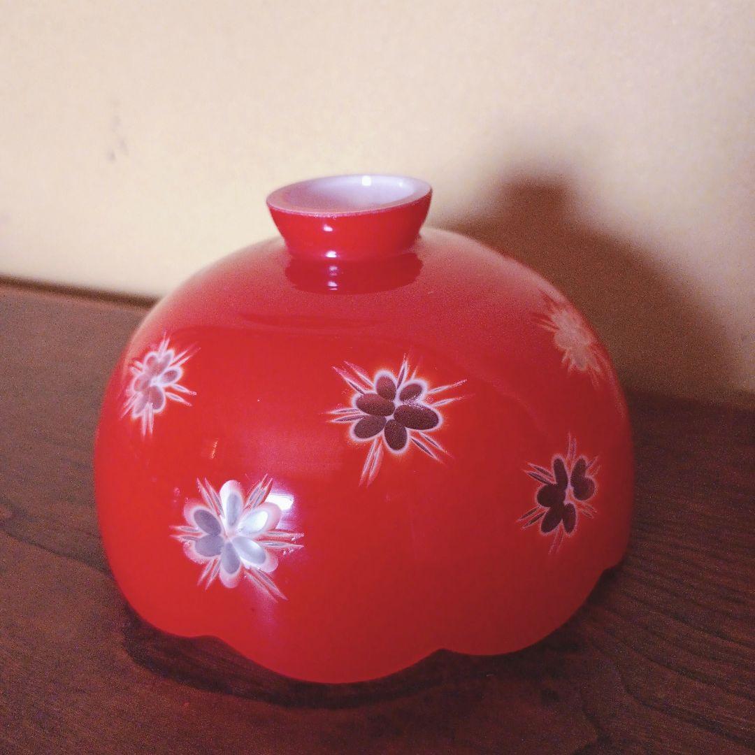 【赤】 切子 電笠 ガラス 花模様 被せ 照明 大正 ライト 乳白 シェード