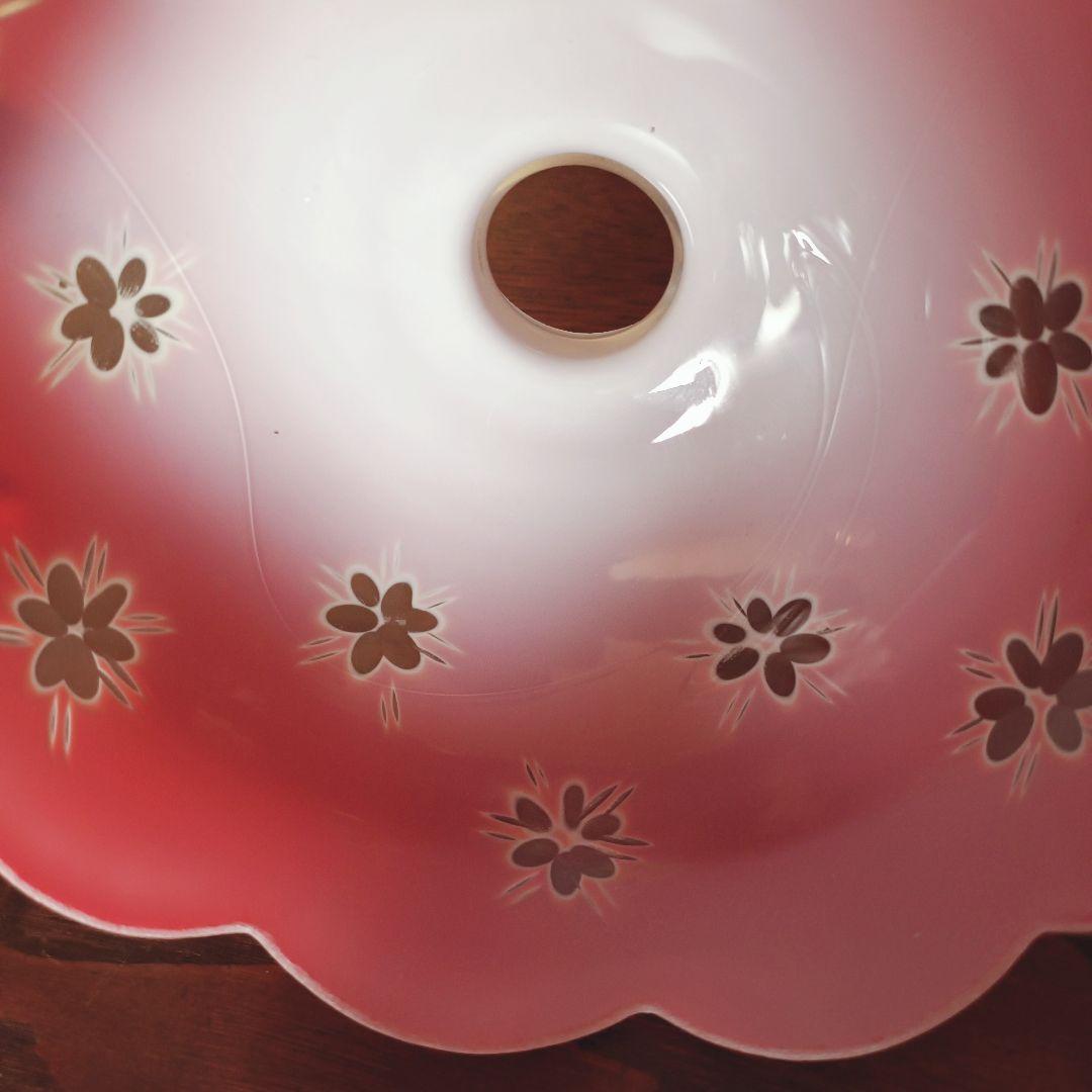 【赤】 切子 電笠 ガラス 花模様 被せ 照明 大正 ライト 乳白 シェード