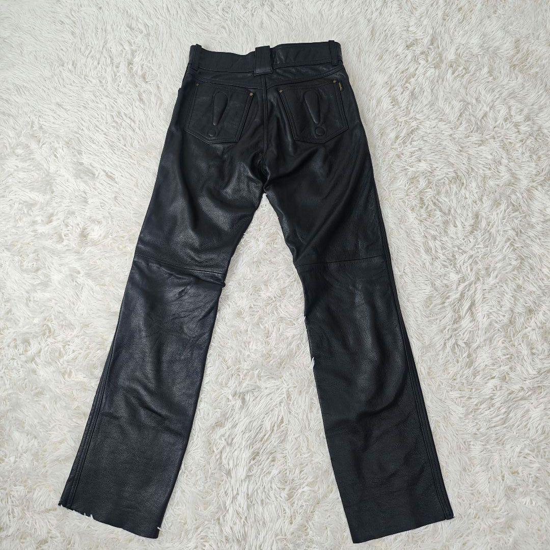 【ほぼ新品！】ABROAD 牛革　ライダース パンツ 黒　メンズM　77